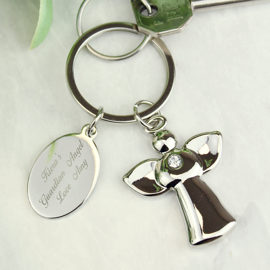 Personalised Silver Plated Angel Message Keyring