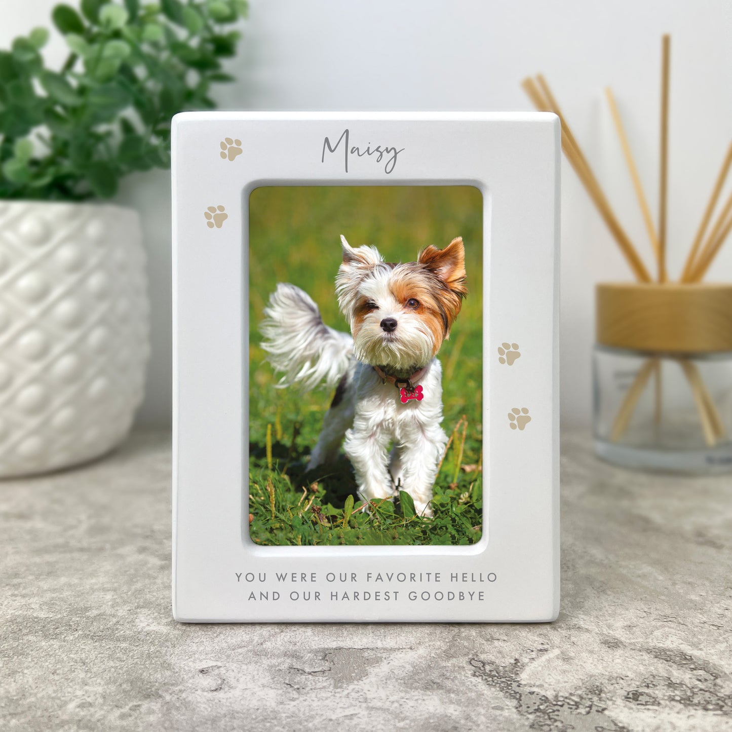 Personalised Neutral Paw Prints Cremation Urn For Pets Ashes Holds 9.5cm x 6cm Photo Landscape | 0.51 Litres
