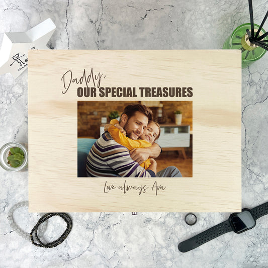 Personalised Our Special Treasures Pine Photo Memory Box - 5 Sizes (16cm | 20cm | 26cm | 30cm | 36cm)