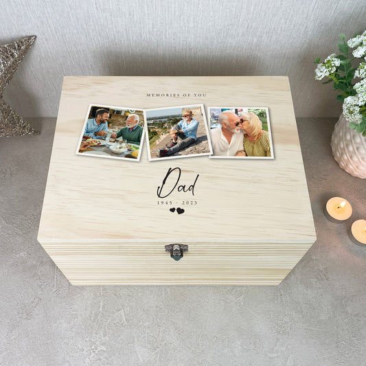 Personalised Pine Wooden Memorial Photo Keepsake Memory Box - 4 Sizes (20cm | 26cm | 30cm | 36cm)