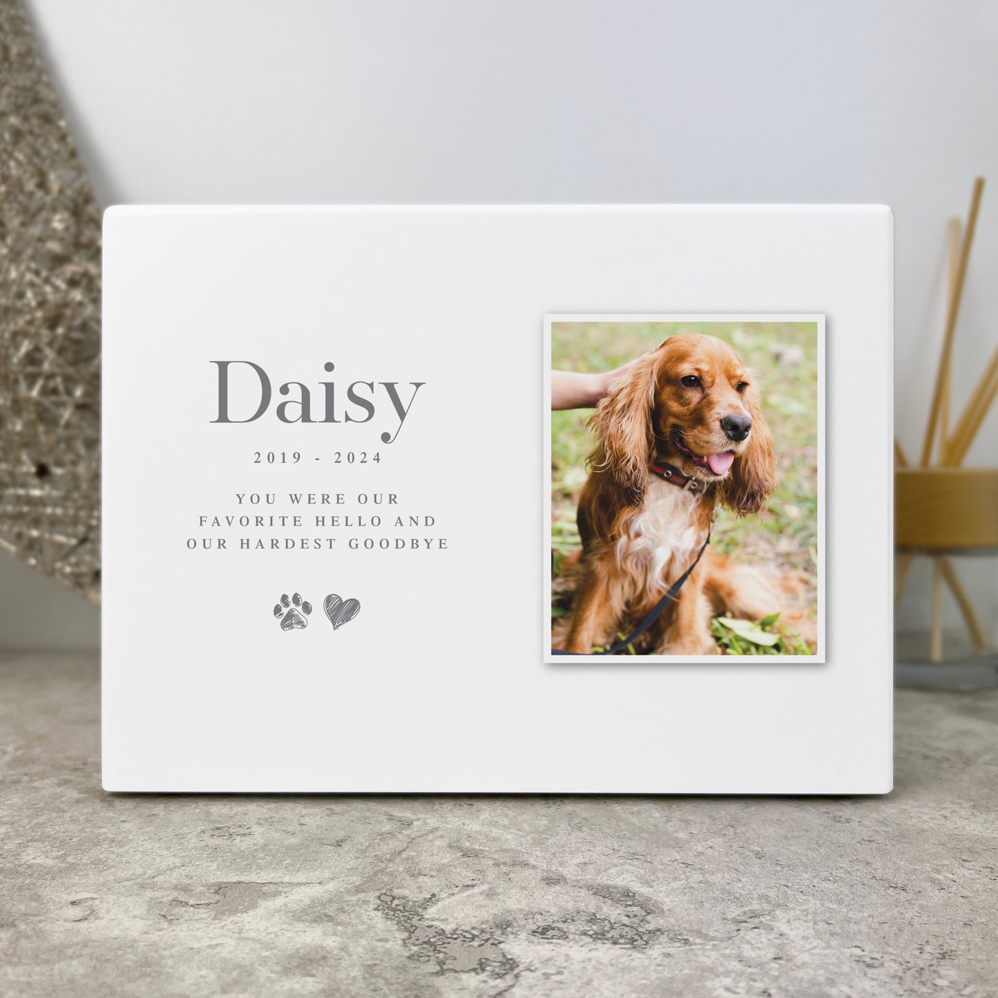 Personalised Heart & Paw Print Photo Cremation Urn For Pets Ashes | 1.09 Litres