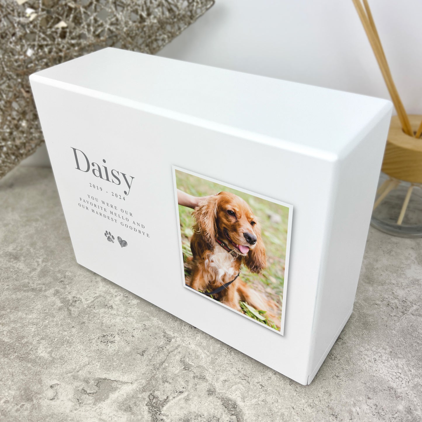 Personalised Heart & Paw Print Photo Cremation Urn For Pets Ashes | 1.09 Litres
