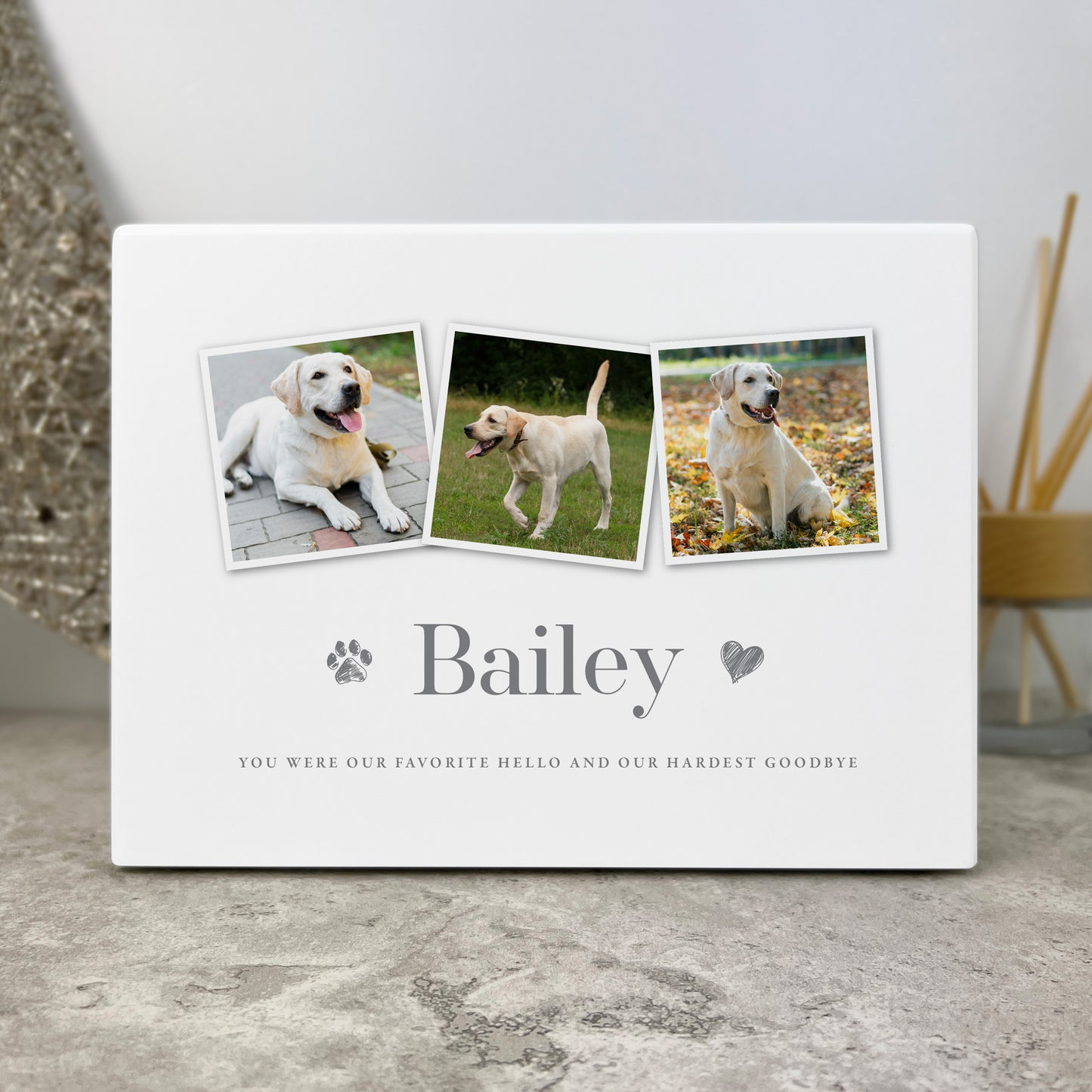 Personalised Any Message Three Photo Cremation Urn For Pets Ashes | 1.09 Litres