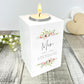 Personalised Any Message Floral White Wooden Tea Light Holder