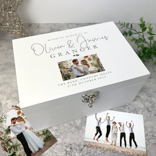 Personalised Luxury White Wooden Wedding Photo Keepsake Memory Box - 2 Sizes  (27cm | 30cm)