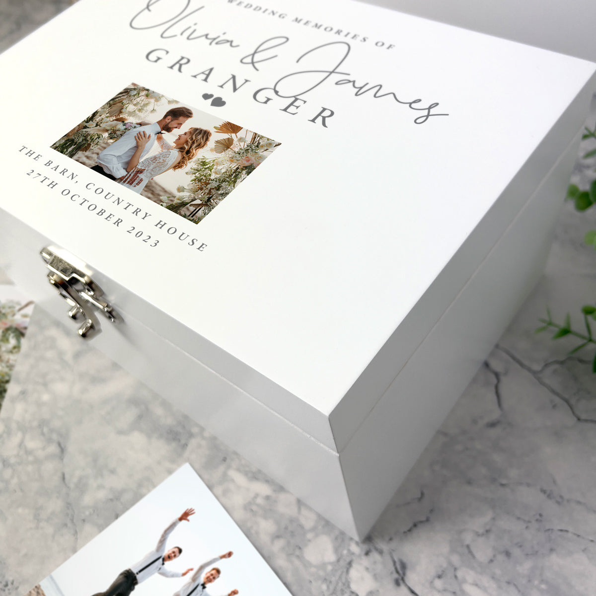 Personalised Luxury White Wooden Wedding Photo Keepsake Memory Box - 3 Sizes (22cm | 27cm | 30cm)
