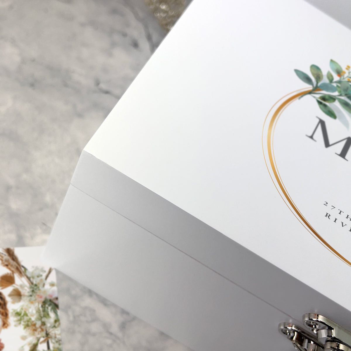 Personalised Luxury White Wooden Wreath Wedding Keepsake Memory Box - 3 Sizes (22cm | 27cm | 30cm)