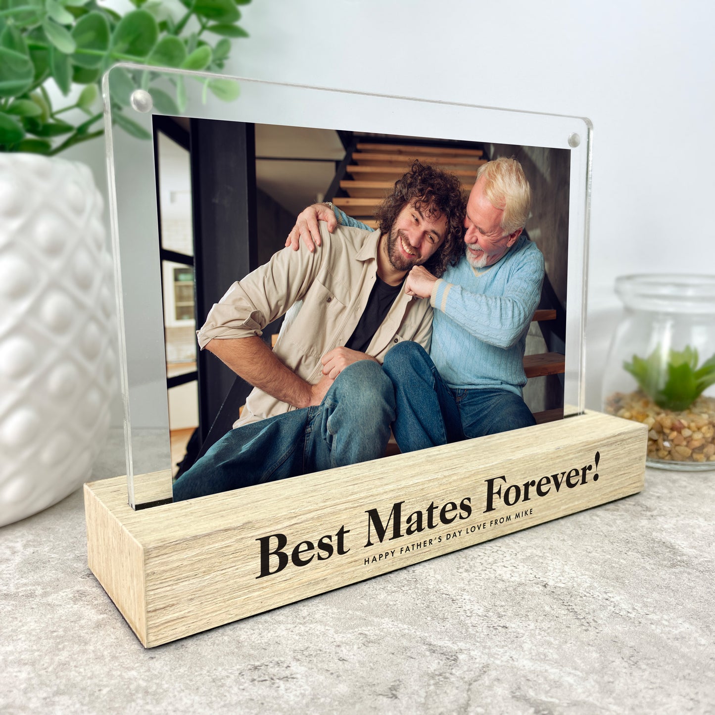Personalised Any Message Bold Text Wooden Base 6x4" Photo Frame