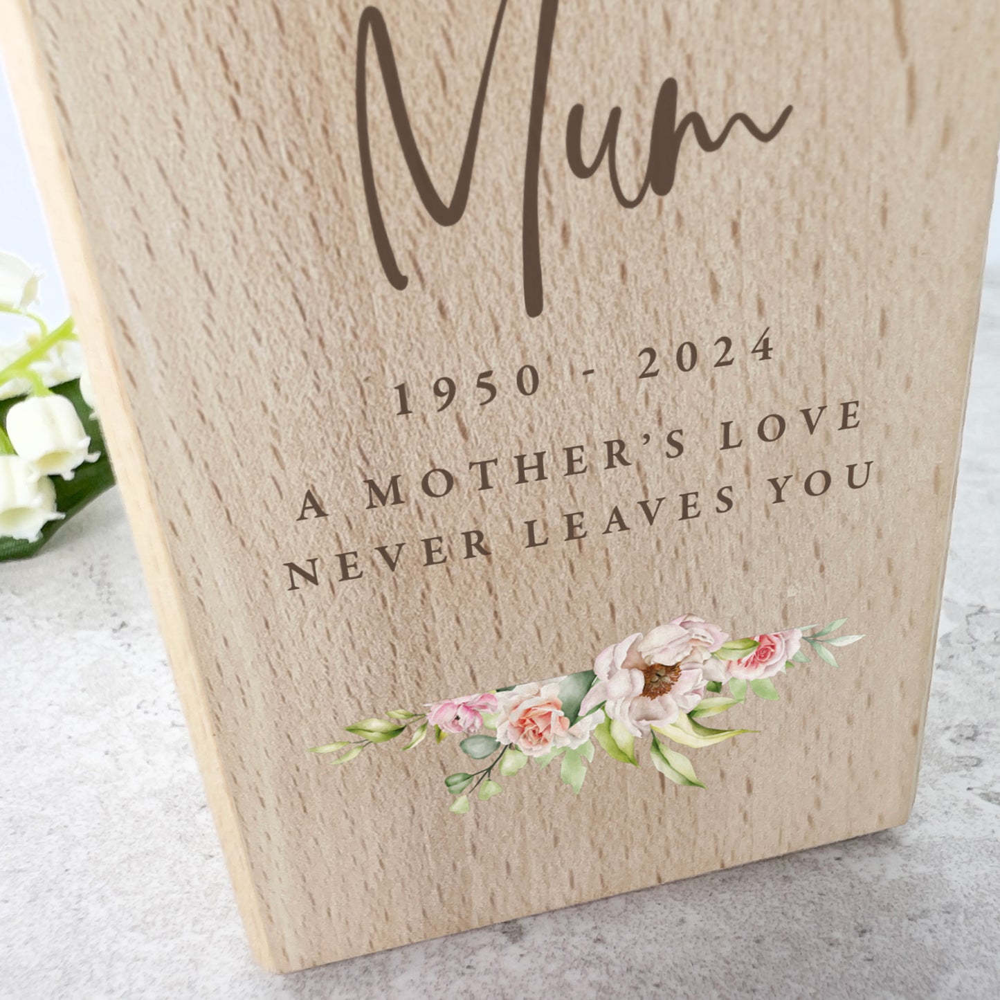 Personalised Any Message Floral Solid Wood Tea Light Holder - 2 Sizes