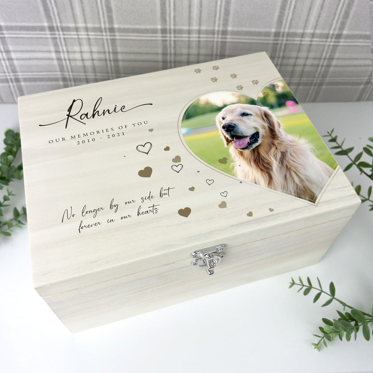Personalised Large 34cm Luxury Wooden Pet Memorial Photo Memory Box