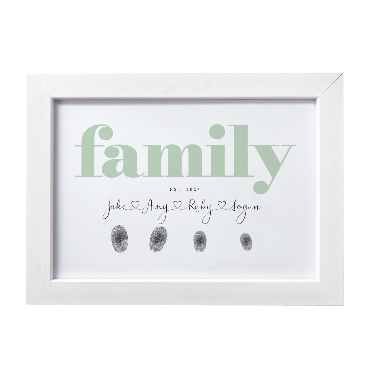 Personalised Pale Green Family Fingerprint Framed Print + Ink Pad