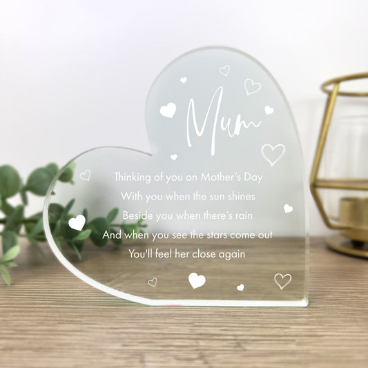 Thinking Of You On Mother's Day Acrylic Freestanding Heart
