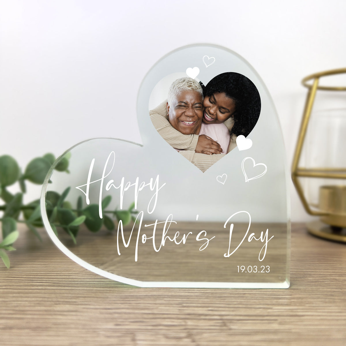 Personalised Happy Mother's Day Photo Acrylic Freestanding Heart