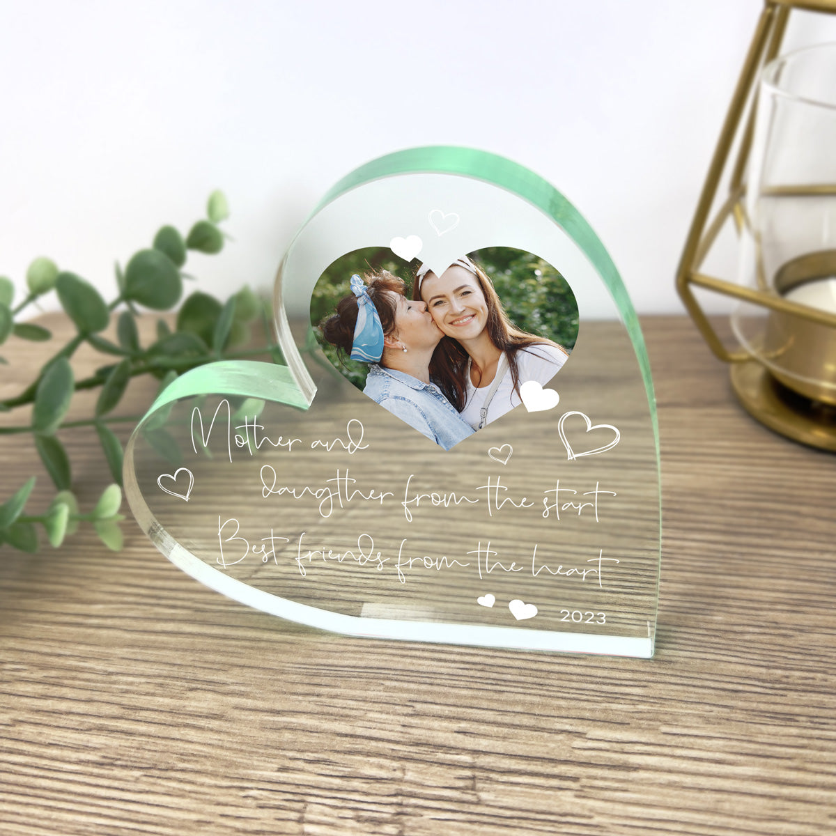 Personalised Mother & Daughter Best Friends Photo Acrylic Freestanding Heart