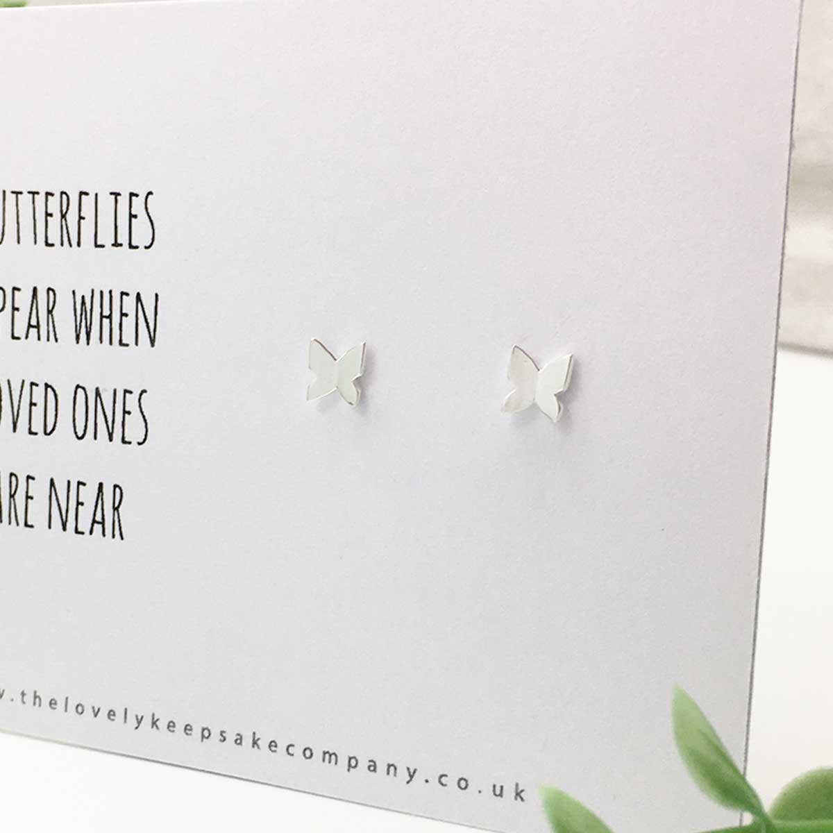 Sterling Silver 'Butterflies appear when loved ones are near' Memorial Earrings