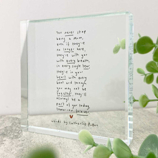 Freestanding Crystal Token with Baby Loss Poem by Catherine Prutton