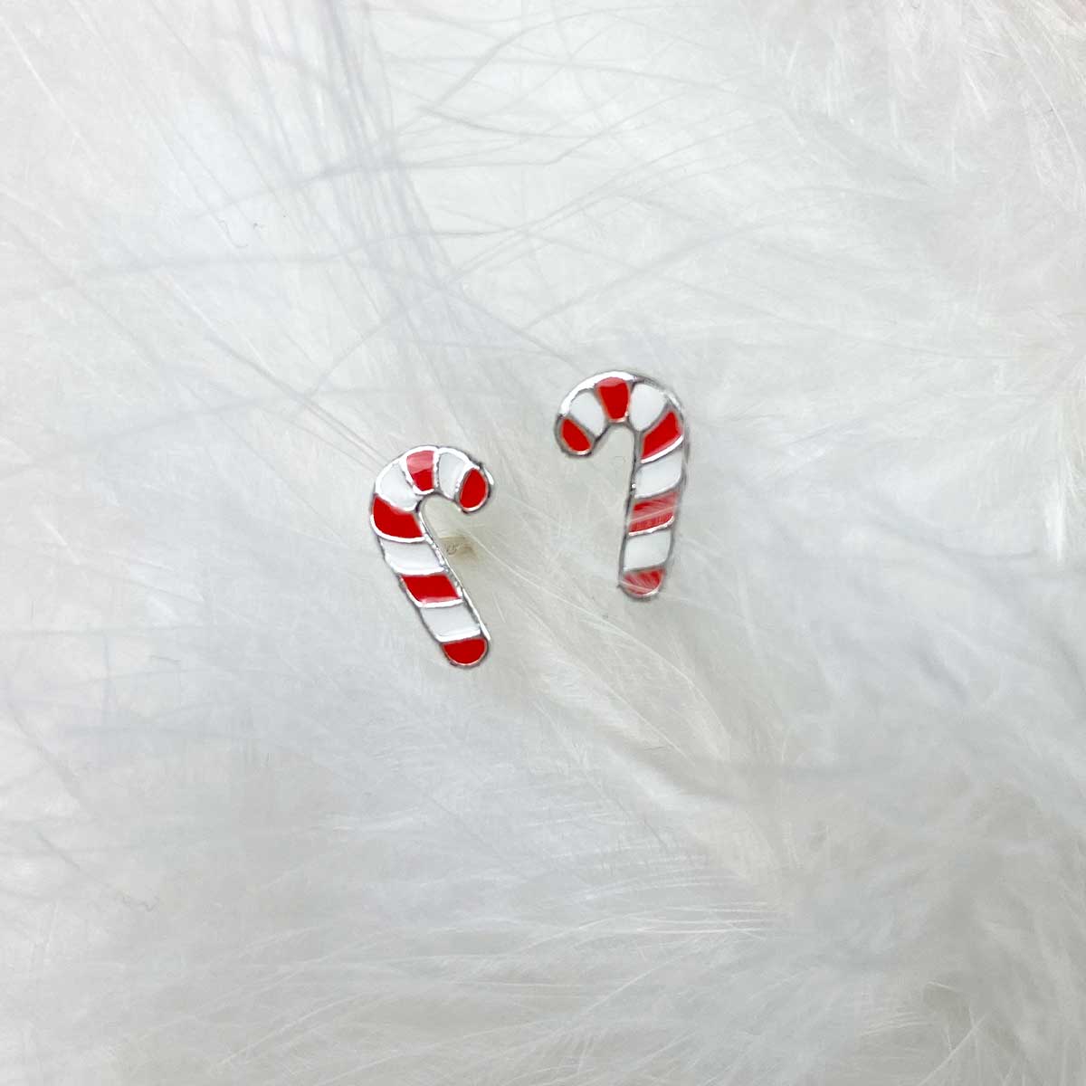 Sterling Silver Candy Cane Earrings + Personalised Gift Box (3 messages)
