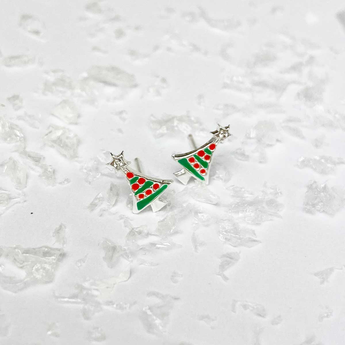 Sterling Silver Christmas Tree Earrings + Personalised Gift Box (3 messages)