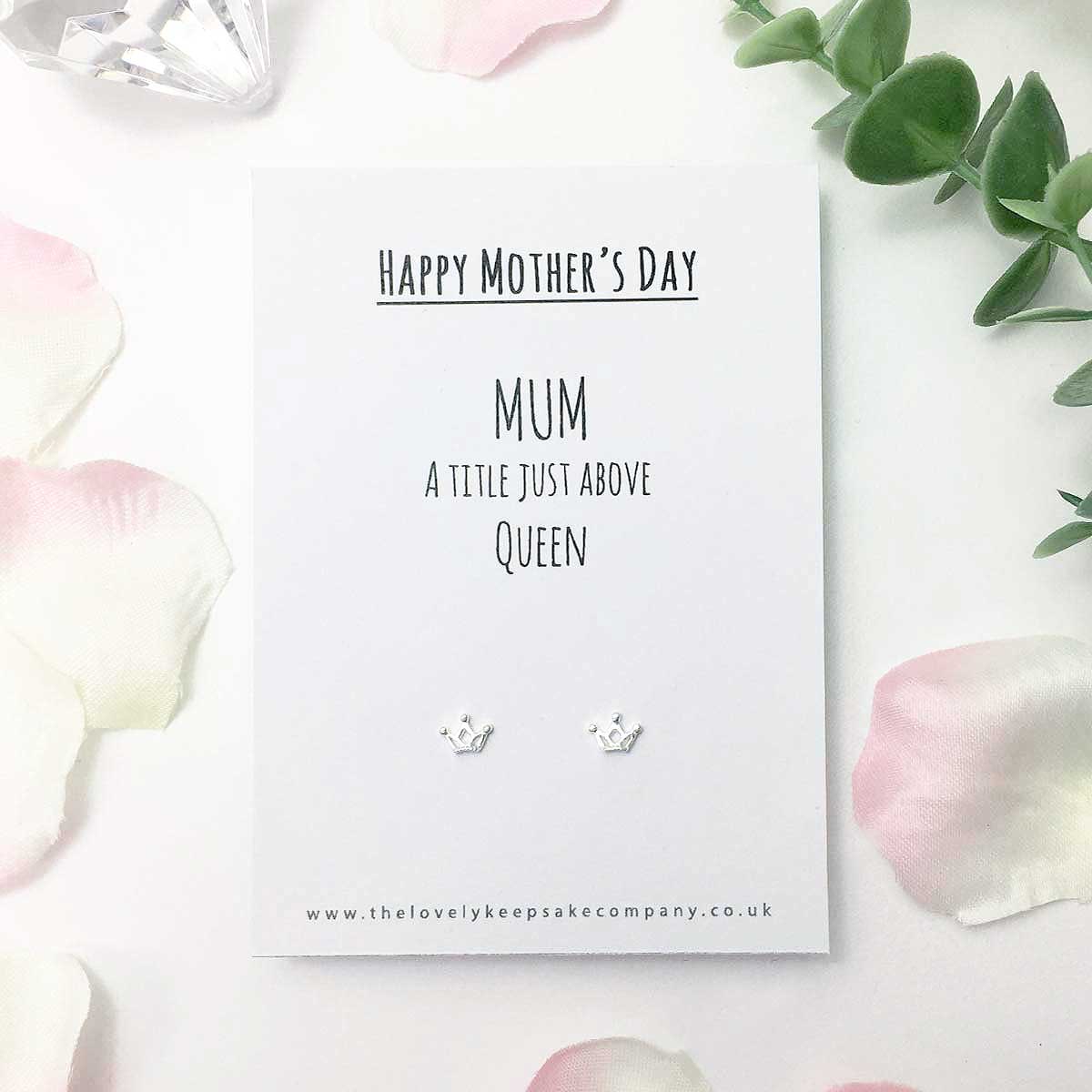 Mum A Title Just Above Queen Sterling Silver Crown Earrings