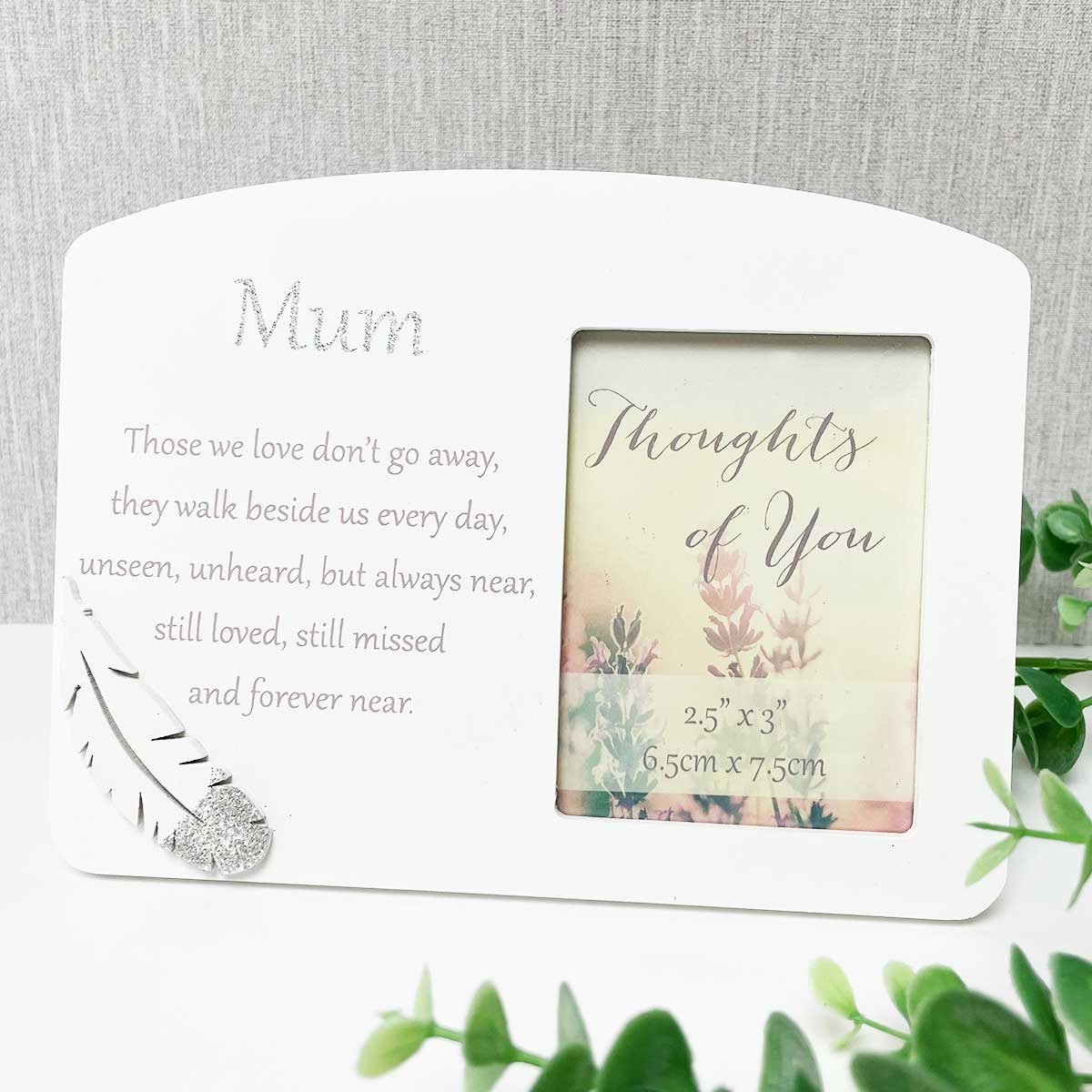 White Feather Memorial Photo Frame - Various Names and Verses