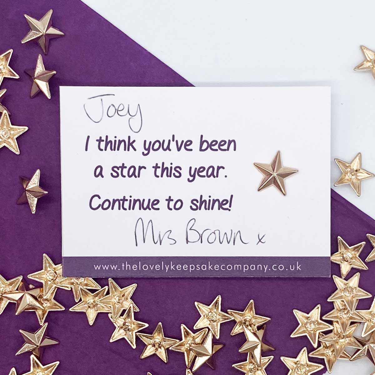 Pack of 10 Gold Star Pins & Message Cards