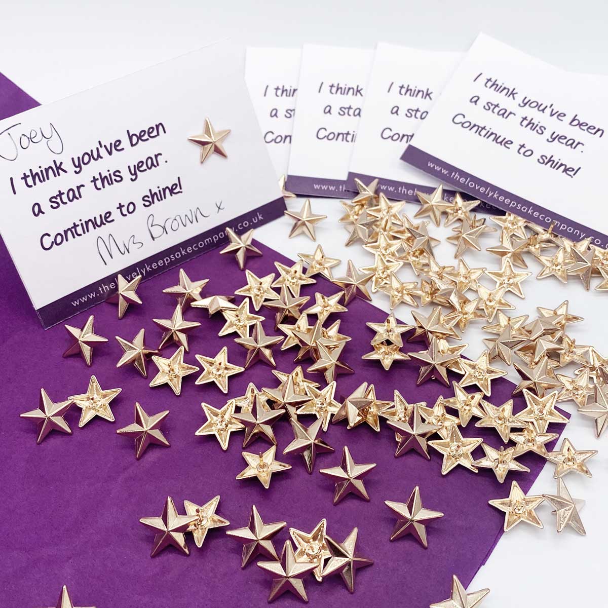 Pack of 10 Gold Star Pins & Message Cards