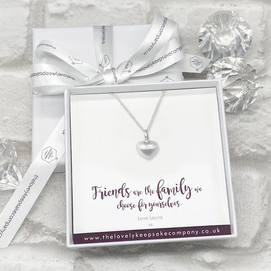Sterling Silver Heart Necklace Personalised Gift Box - Various Thoughtful Messages
