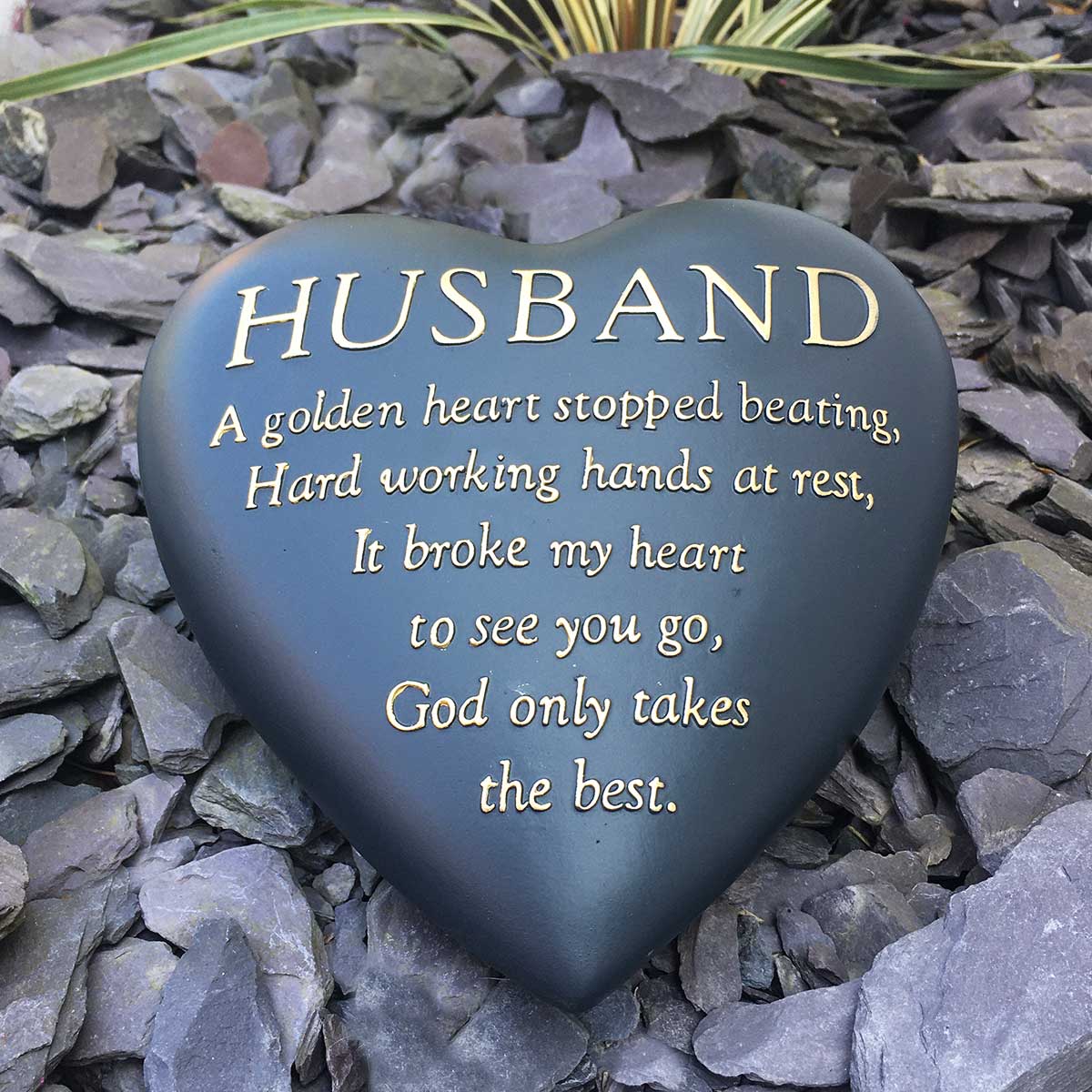 Thoughts of you Grave Marker Dark Grey Heart Memorial Stone - Husband
