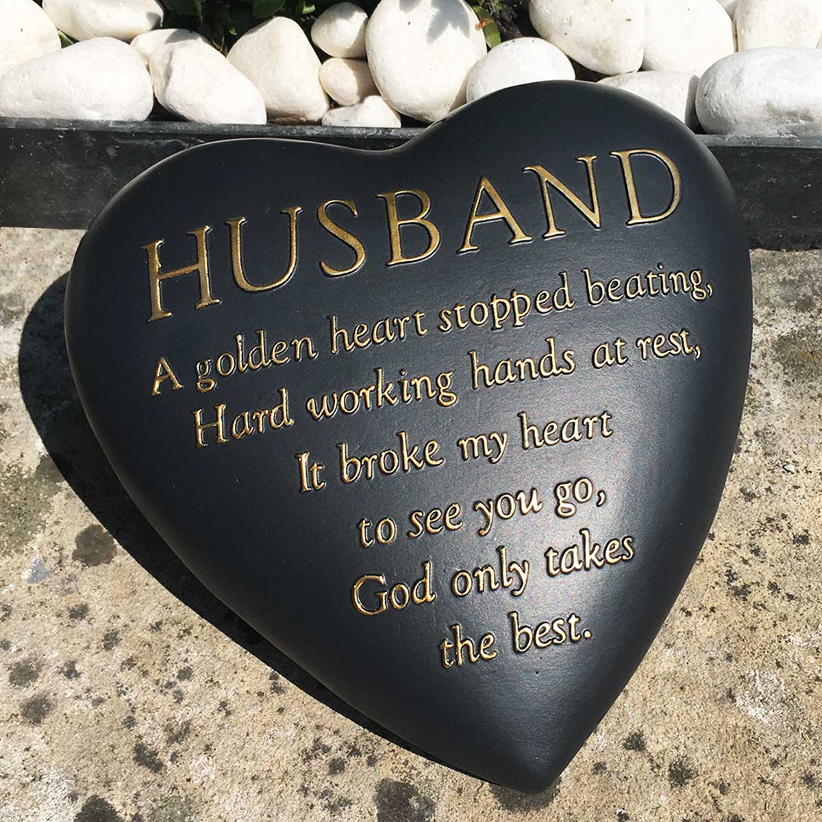 Thoughts of you Grave Marker Dark Grey Heart Memorial Stone - Husband