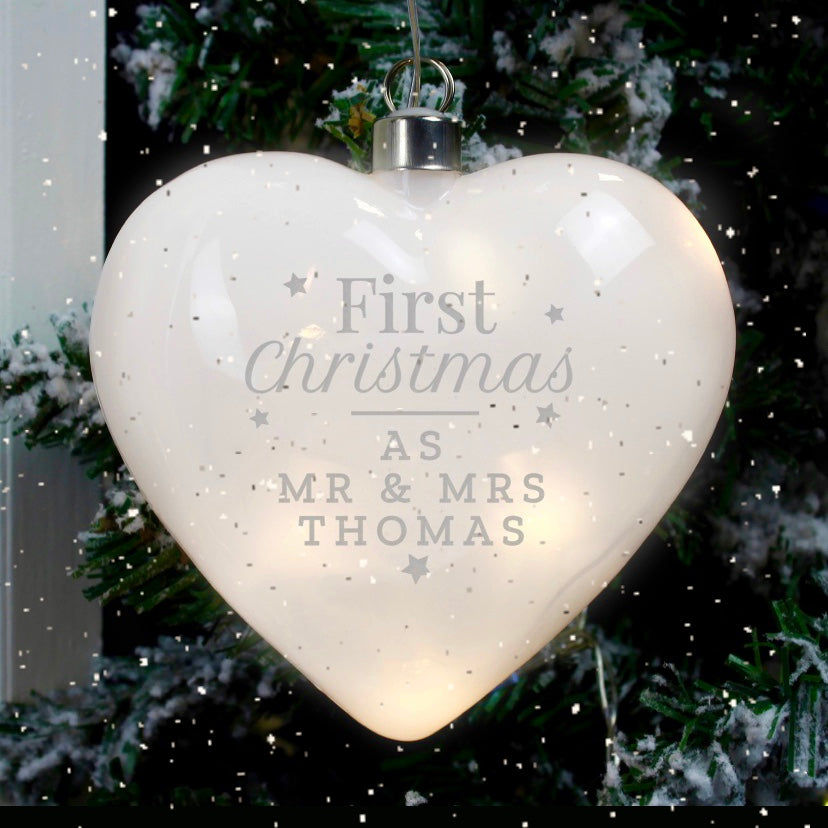 Personalised 'First Christmas' LED Hanging Glass Heart