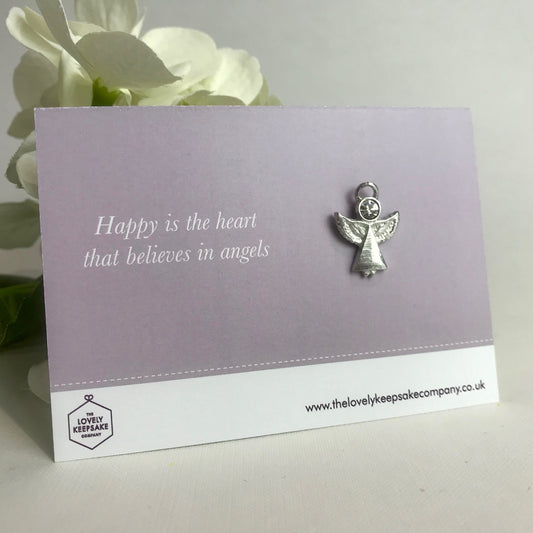 'Happy is the heart that believes in Angels' Angel Pin