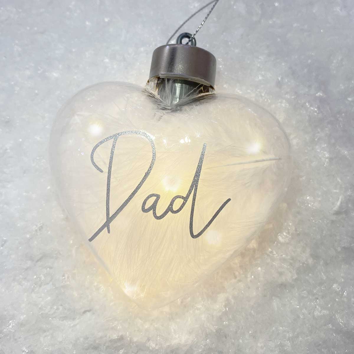 Personalised Feather Filled LED Hanging Glass Heart