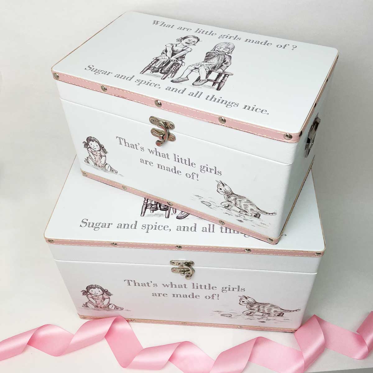 2 Large Keepsake Boxes, 'What are little girls made of?'