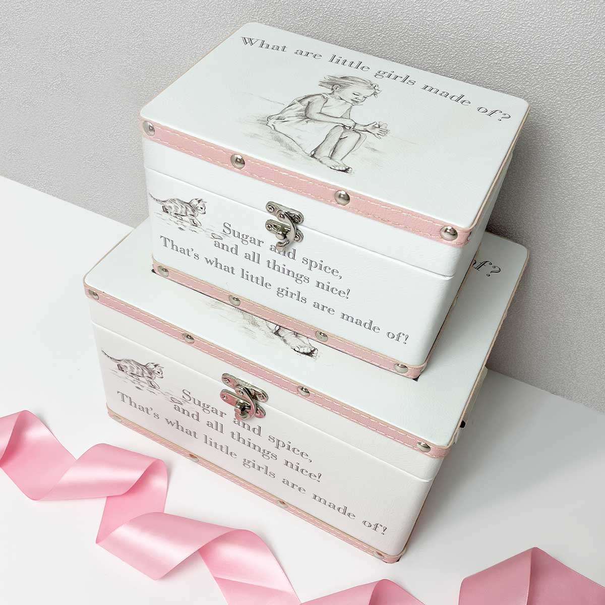 2 Keepsake Boxes, 'What are little girls made of?'