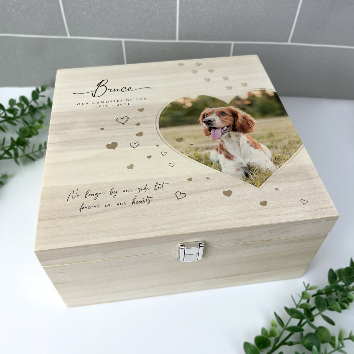 Personalised 28cm Square Luxury Wooden Pet Memorial Photo Memory Box