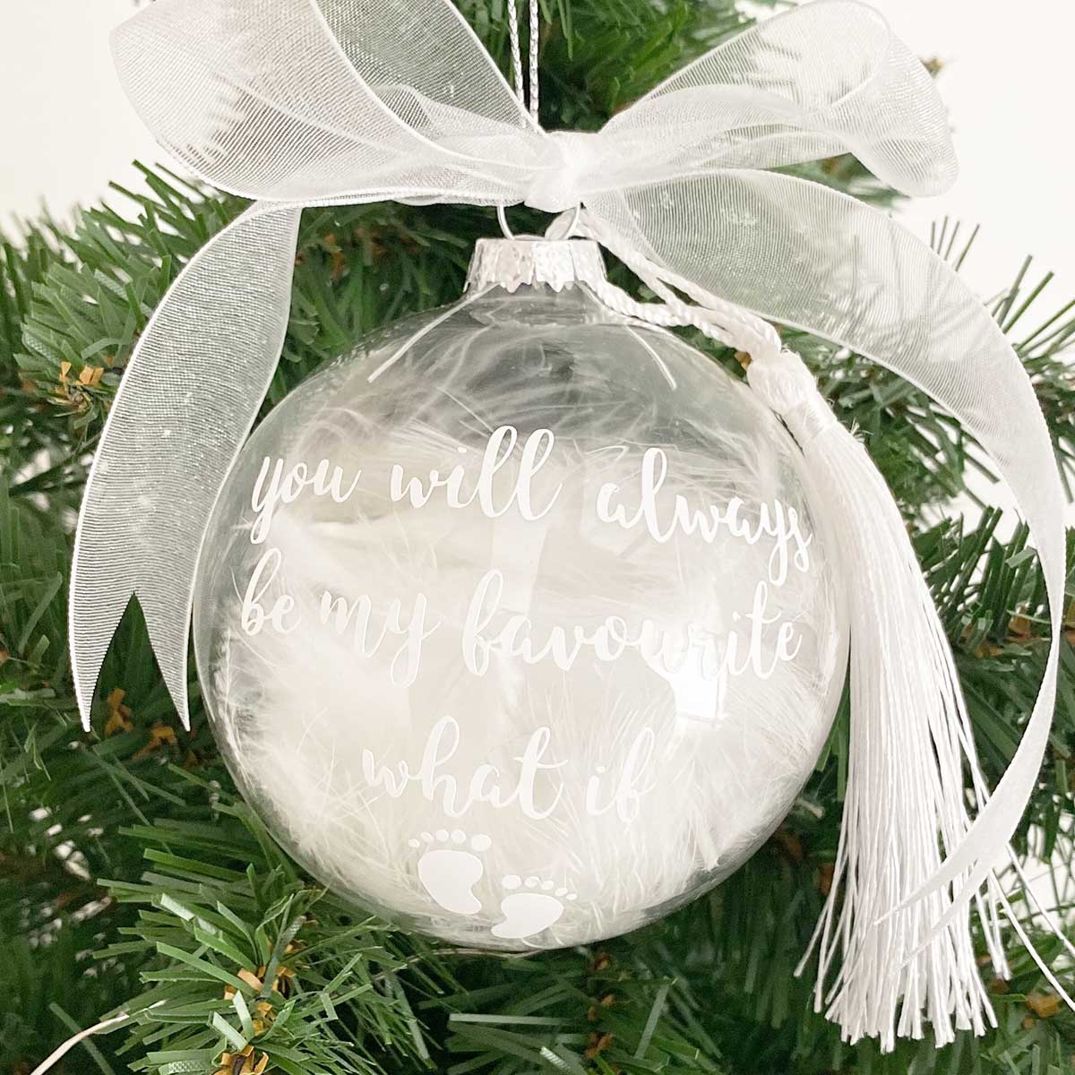 Miscarriage Angel Baby Feather Filled Glass Memorial Bauble The