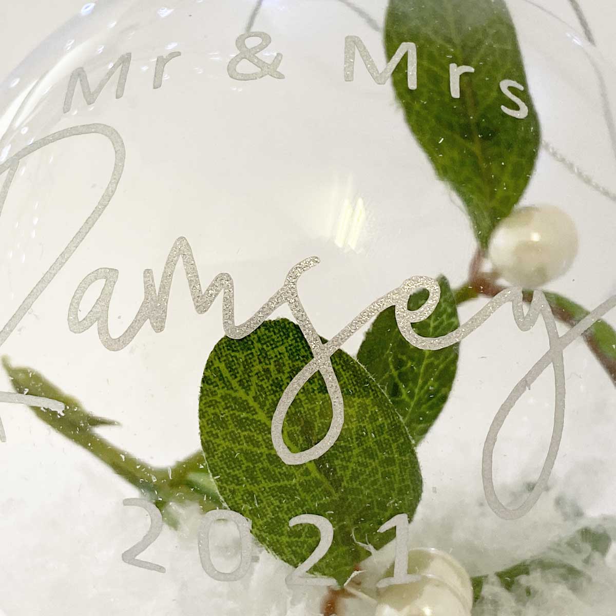 Personalised Couple Mistletoe Glass Bauble