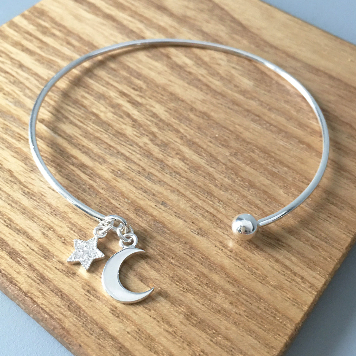 Sterling Silver Moon & Star Bangle