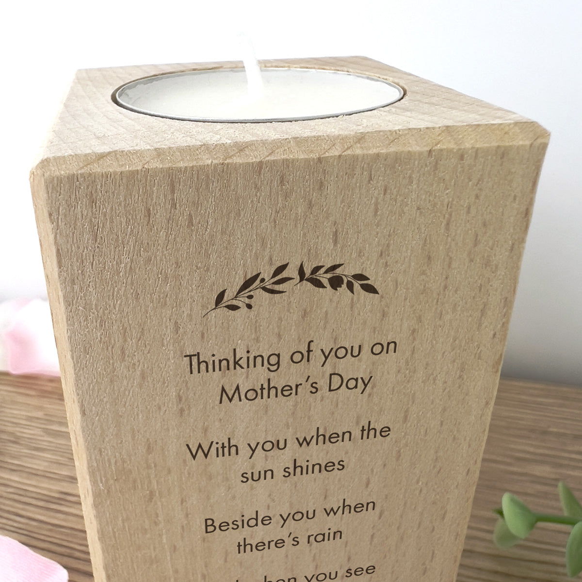 Thinking Of You On Mother's Day Wooden Tea Light Holder