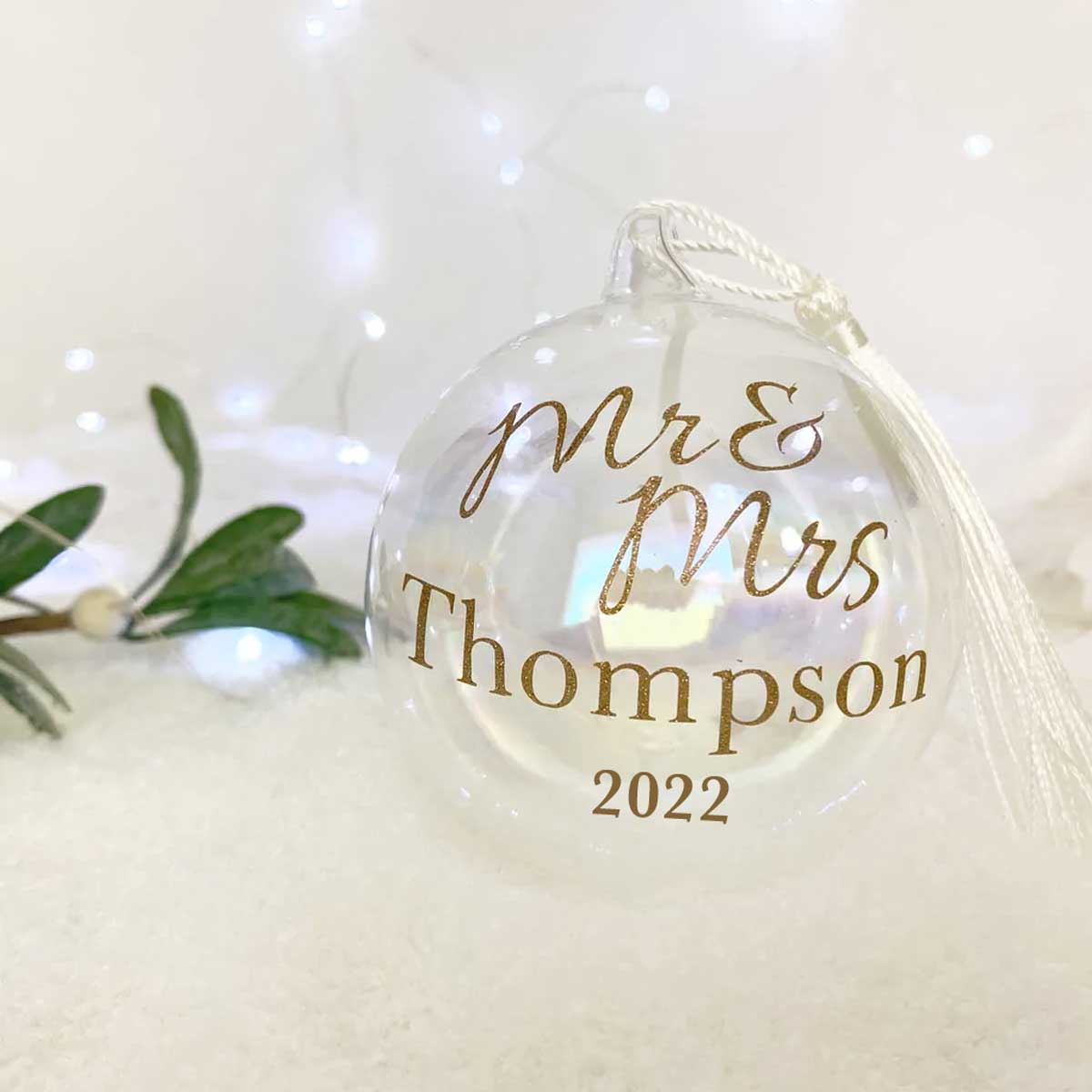 Personalised Couples Iridescent Glass Bauble