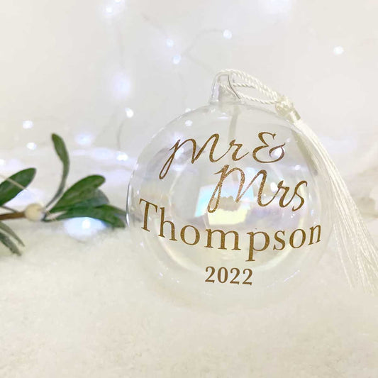Personalised Couples Iridescent Glass Bauble