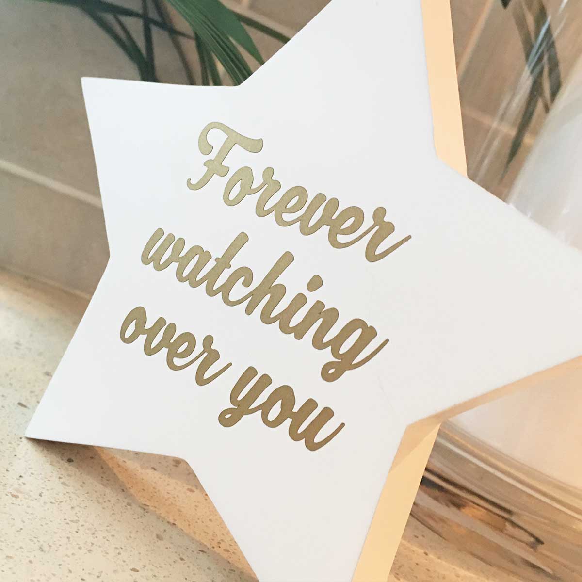 Personalised 'Forever Watching Over You' Wooden Freestanding Memorial Star