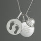 Personalised Sterling Silver Footprints and Cubic Zirconia Heart Angel Baby Necklace