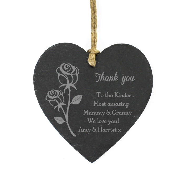 Personalised Rose Slate Heart Decoration