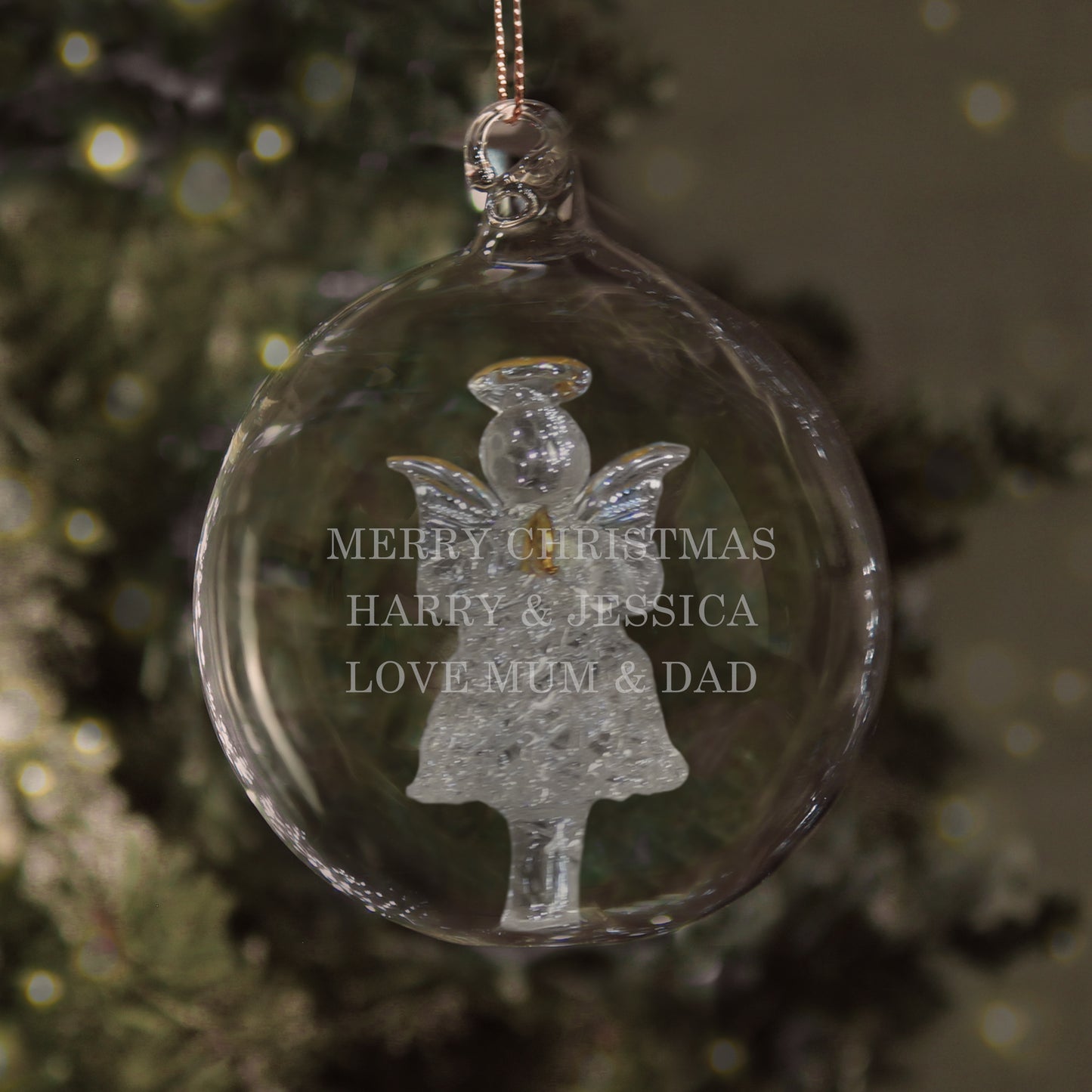 Personalised Christmas Tree Bauble, Glass with Angel