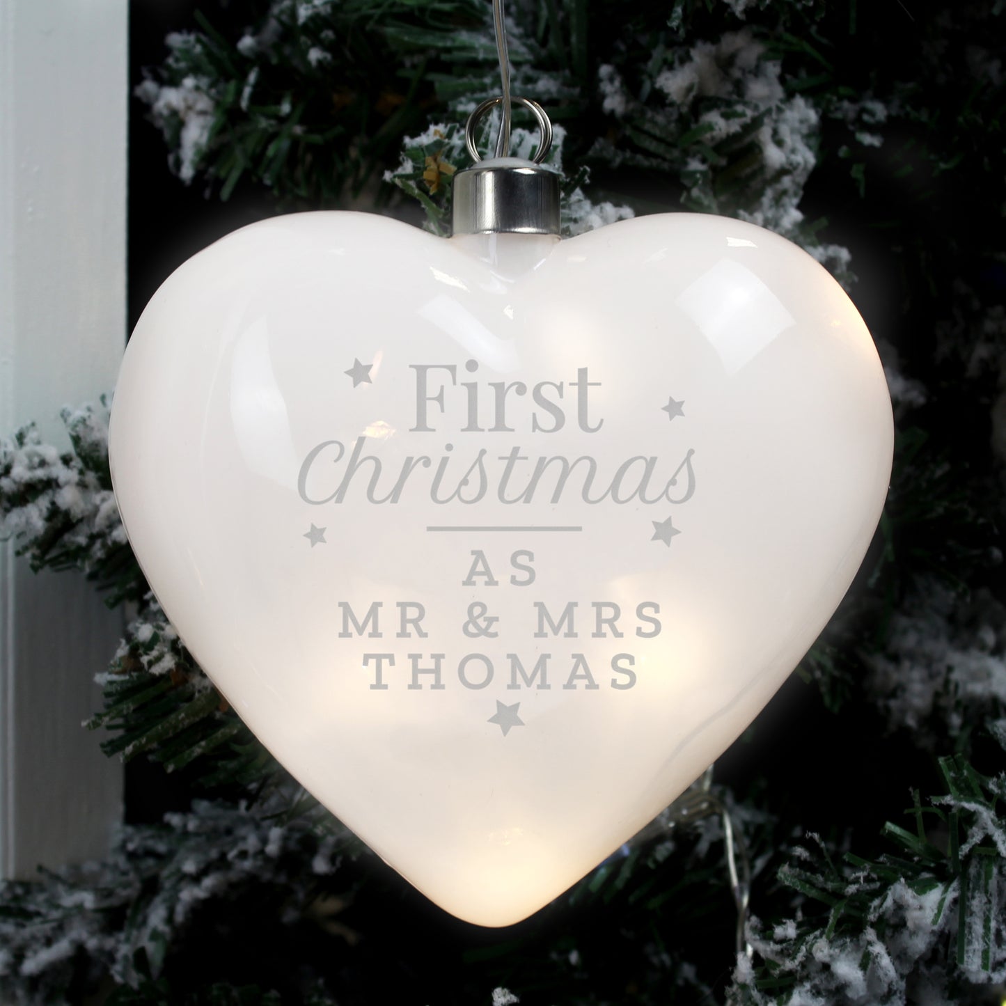 Personalised 'First Christmas' LED Hanging Glass Heart