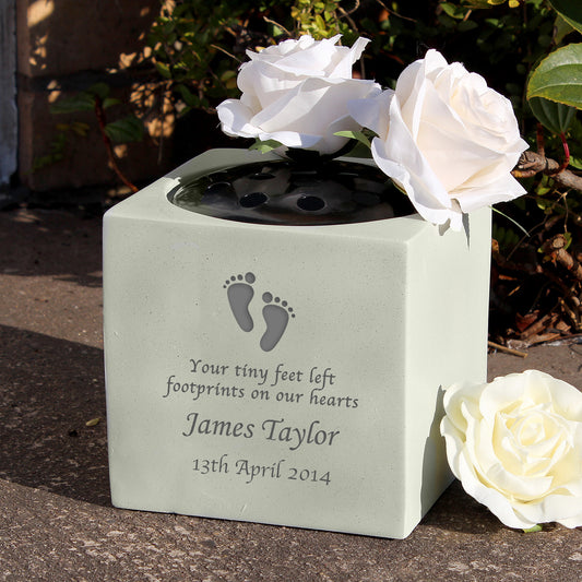 Personalised Graveside Memorial Vase with Footprints Design