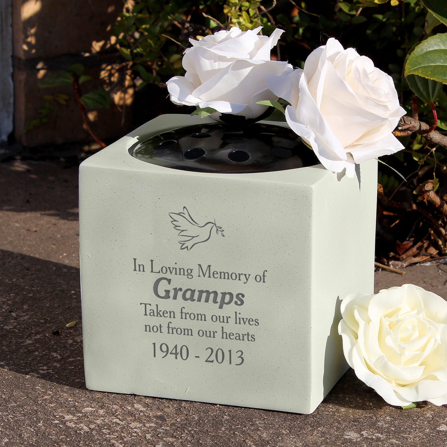Personalised Graveside Memorial Vase with Dove Design