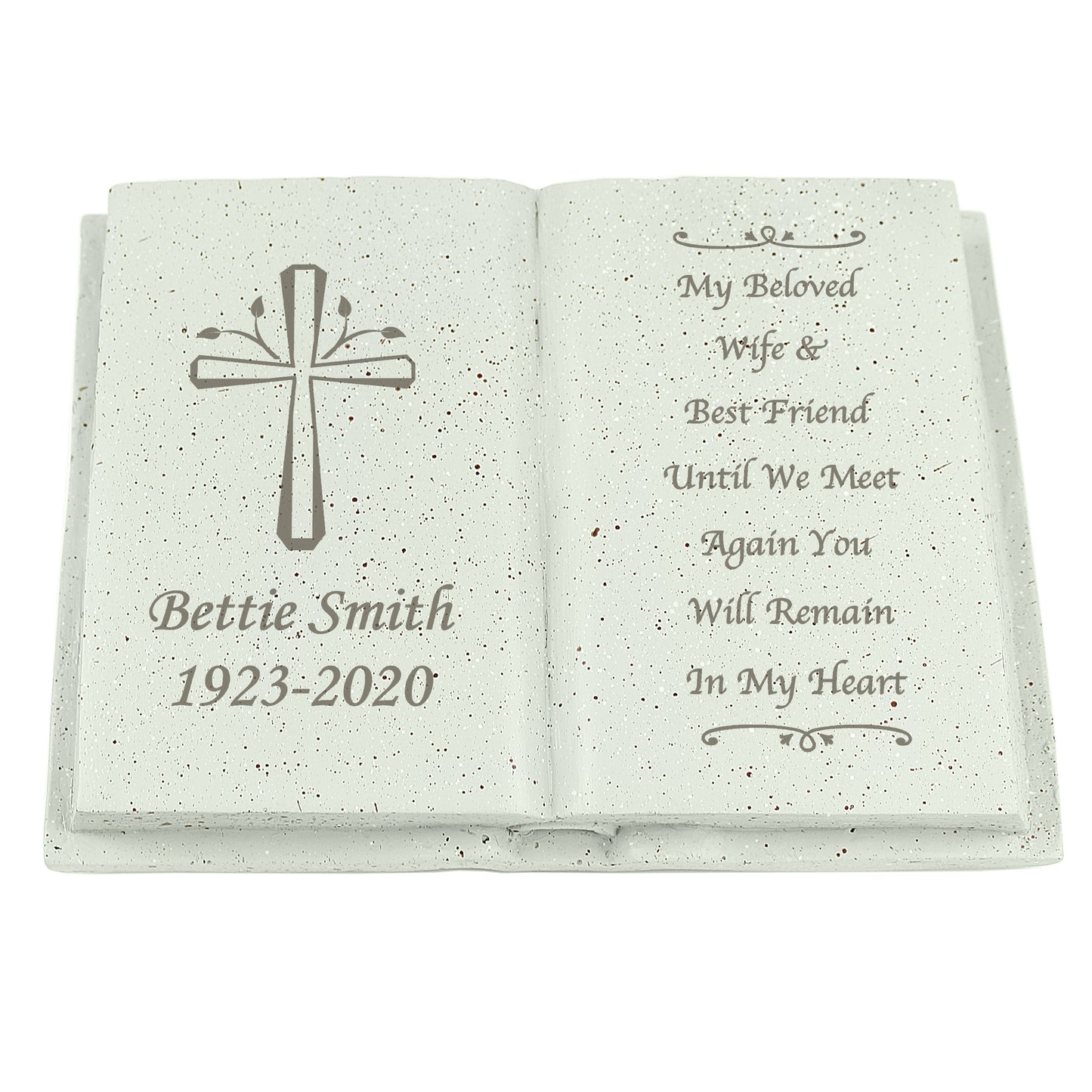 Personalised Book Memorial Grave Marker - Cross Design