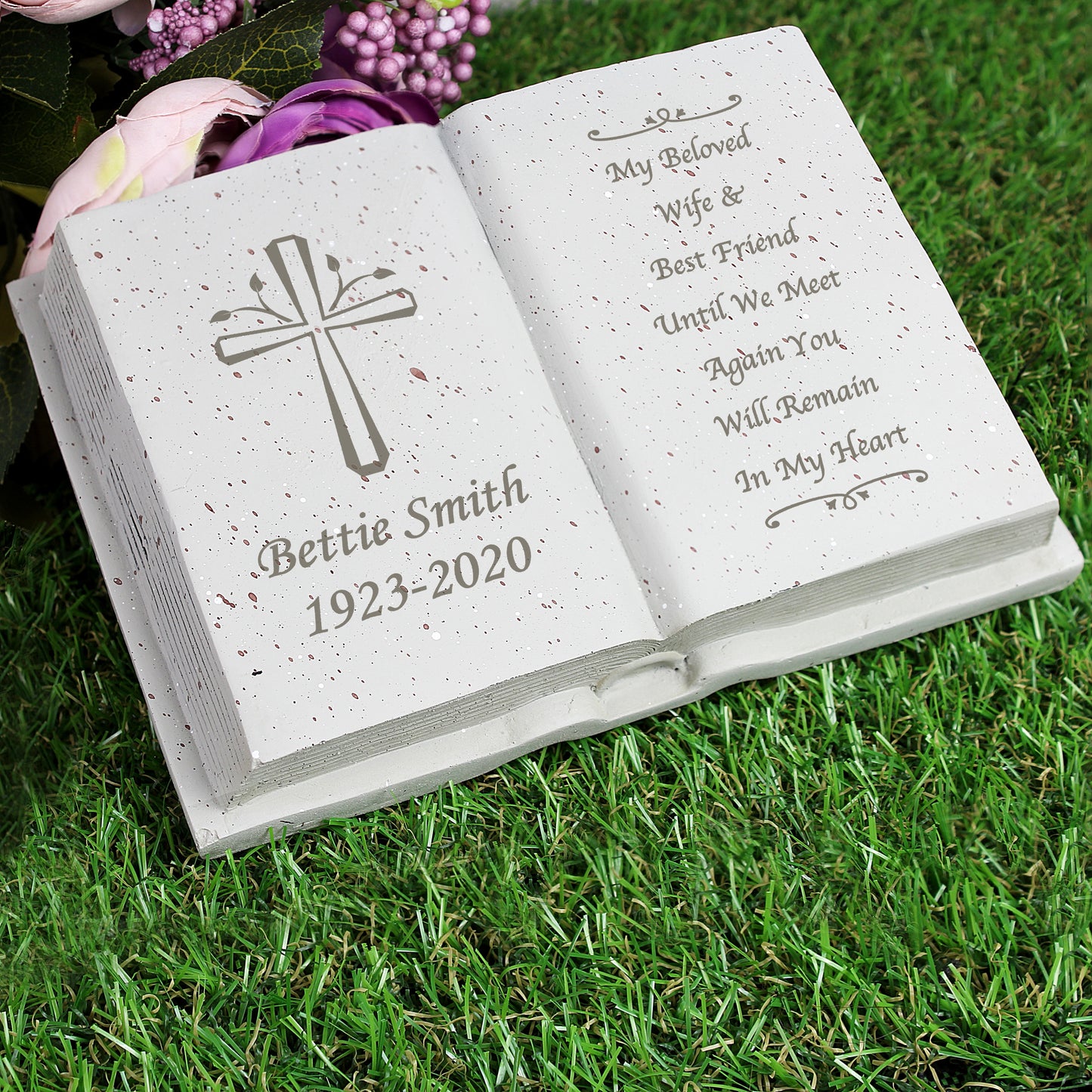Personalised Book Memorial Grave Marker - Cross Design